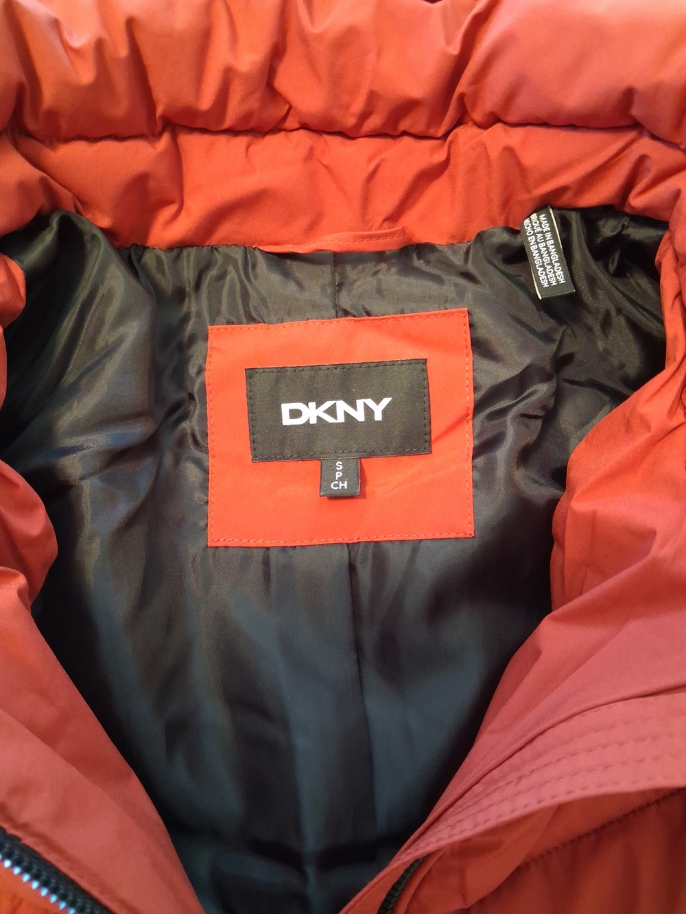DKNY Womens Burnt Orange Puffer Jacket Size SP